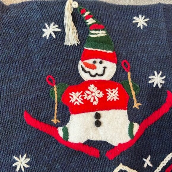 Vintage Christmas Snowman Embroidered Sweater, Tiara International, Sz.M - Picture 6 of 10